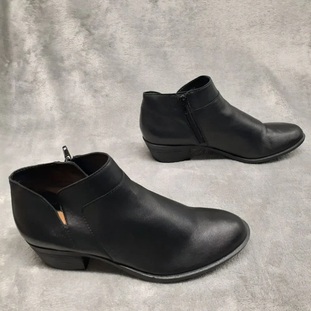 Lucky Brand Boots Womens 7.5 M Brintly2 Ankle Booties Black Leather Heels Zip